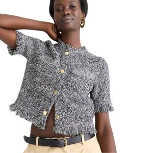 J.Crew Black and White Tweed Jacket with Gold Buttons